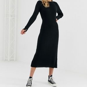 ASOS DESIGN rib knit a-line midi dress black